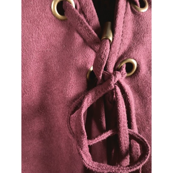 Westbound Women's Petite Sz PM Red Wine Faux Suede Long Sleeve Tasseled Top - Picture 12 of 16